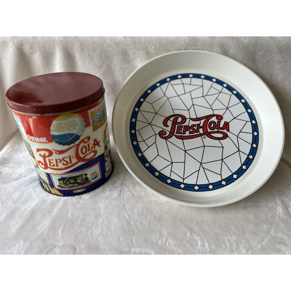 Vintage Pepsi Cola Collectibles Set Of 2 Serving Tray And Collectible Tin